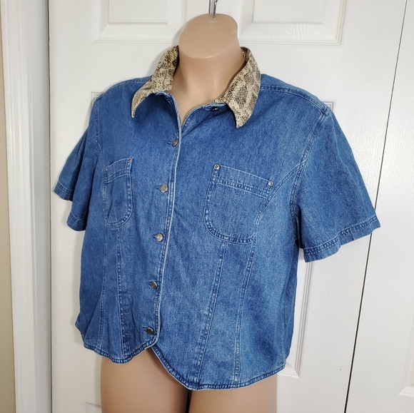 90s Villager Sport Denim Jacket Shirt Sz 3 ~ Pre-Owned With Removable Collar - Picture 3 of 16